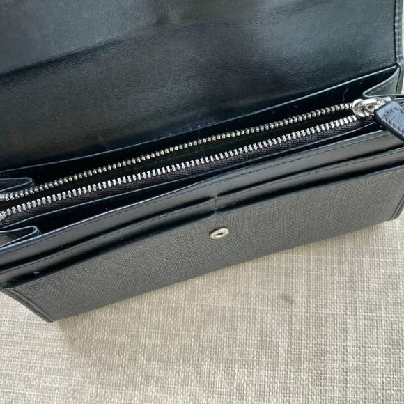 BVLGARI Clutch Bag Black Canvas Leather Long Bifold Wallet Authentic BVLGARI - Picture 8 of 12